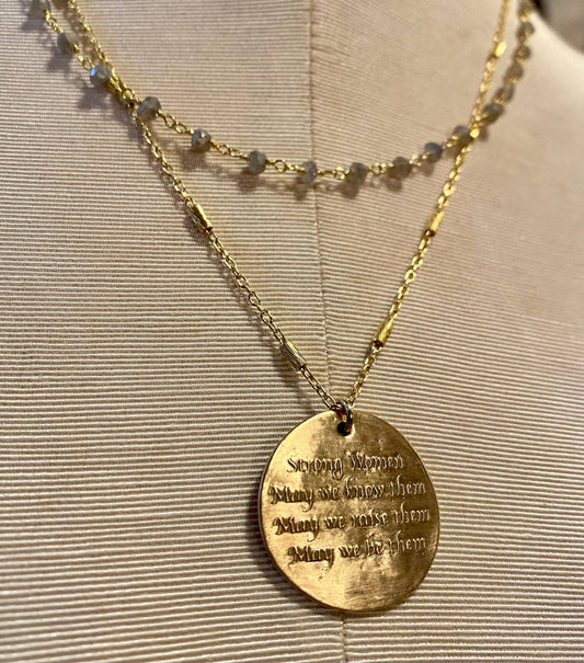 Strong Woman Necklace - Double Layer - Labradorite - Bronze